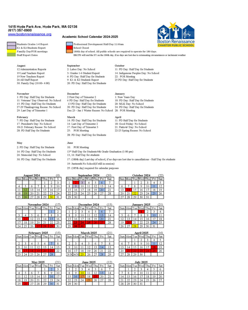 Calendar - Boston Renaissance Charter Public School